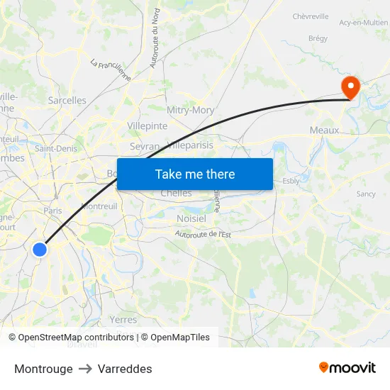 Montrouge to Varreddes map