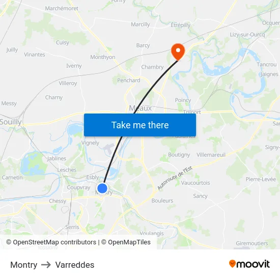 Montry to Varreddes map