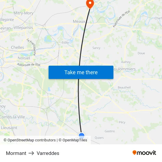 Mormant to Varreddes map