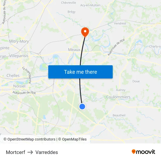 Mortcerf to Varreddes map