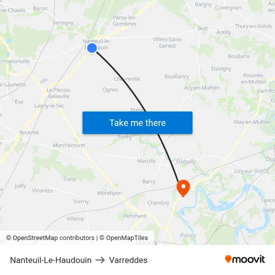Nanteuil-Le-Haudouin to Varreddes map