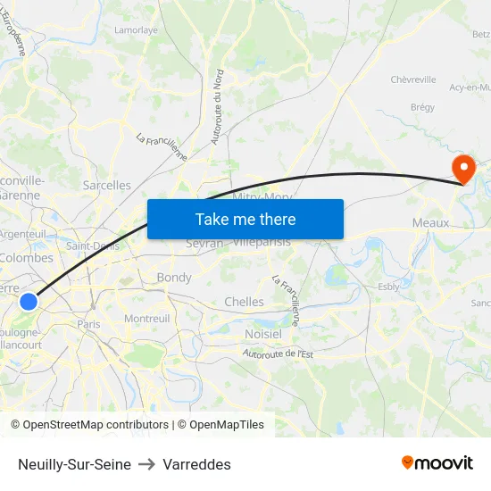 Neuilly-Sur-Seine to Varreddes map
