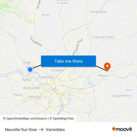 Neuville-Sur-Oise to Varreddes map