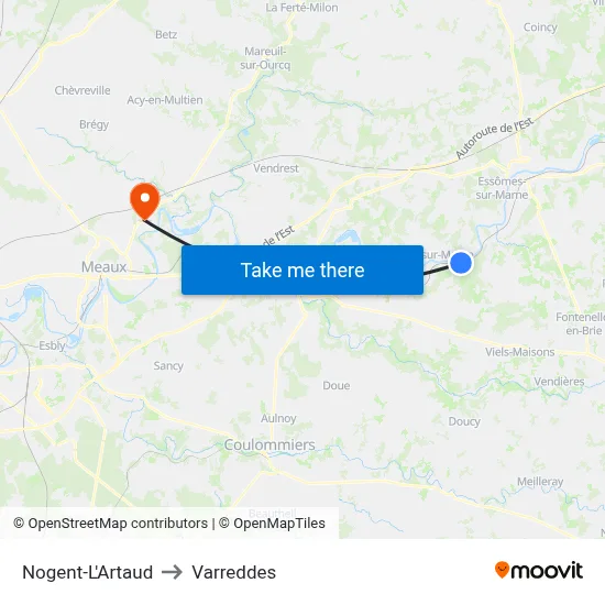 Nogent-L'Artaud to Varreddes map