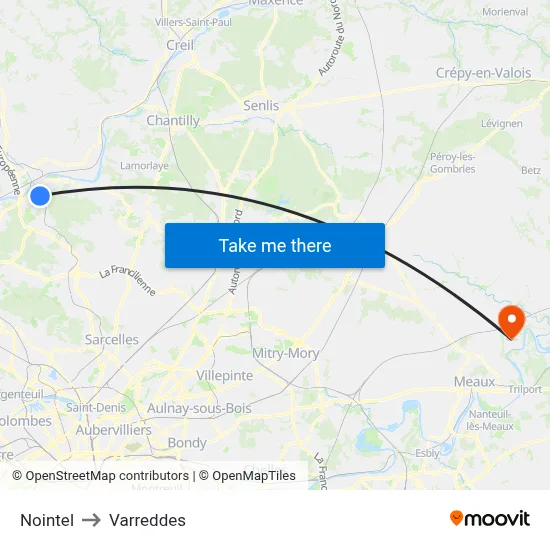 Nointel to Varreddes map