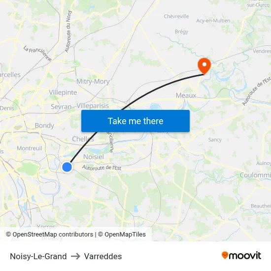 Noisy-Le-Grand to Varreddes map