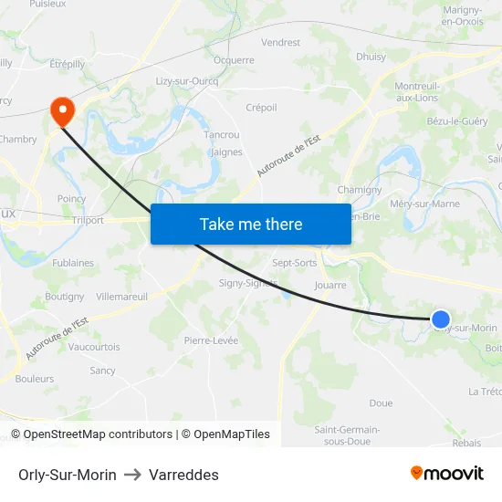 Orly-Sur-Morin to Varreddes map