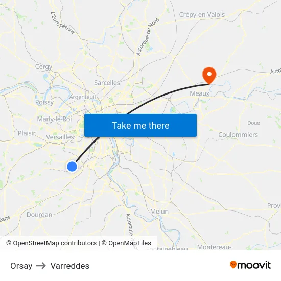 Orsay to Varreddes map