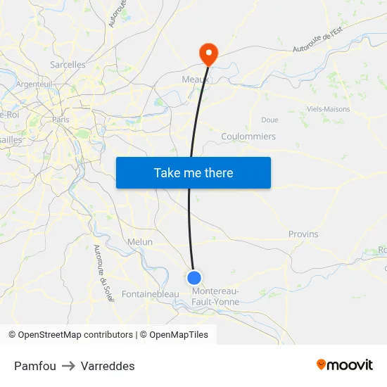 Pamfou to Varreddes map