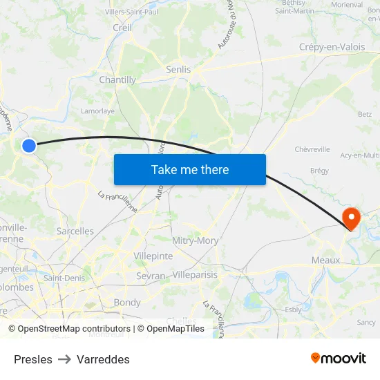 Presles to Varreddes map