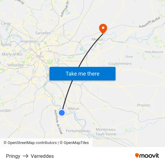 Pringy to Varreddes map