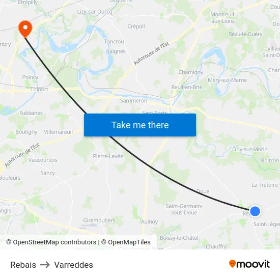 Rebais to Varreddes map