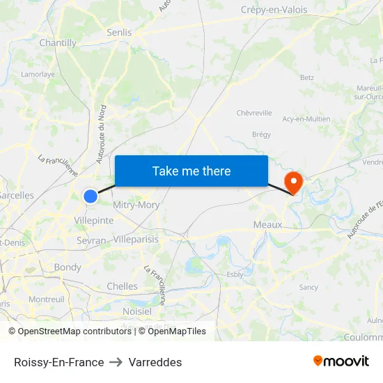 Roissy-En-France to Varreddes map