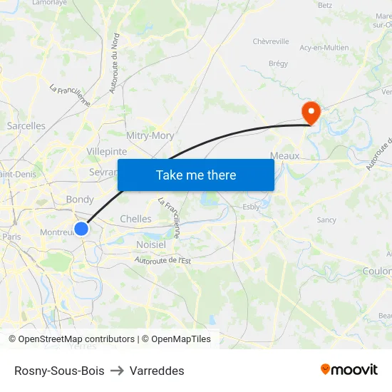 Rosny-Sous-Bois to Varreddes map