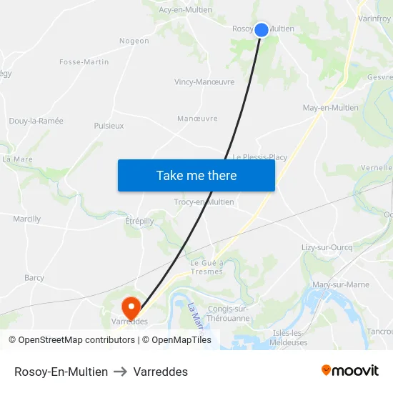Rosoy-En-Multien to Varreddes map