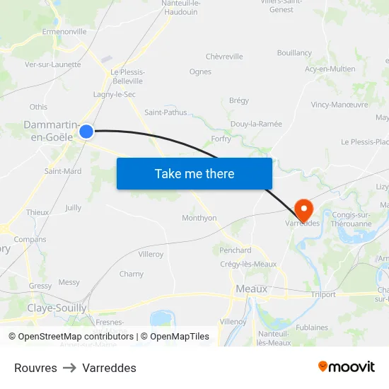 Rouvres to Varreddes map