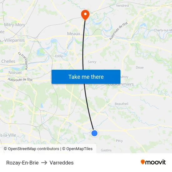 Rozay-En-Brie to Varreddes map