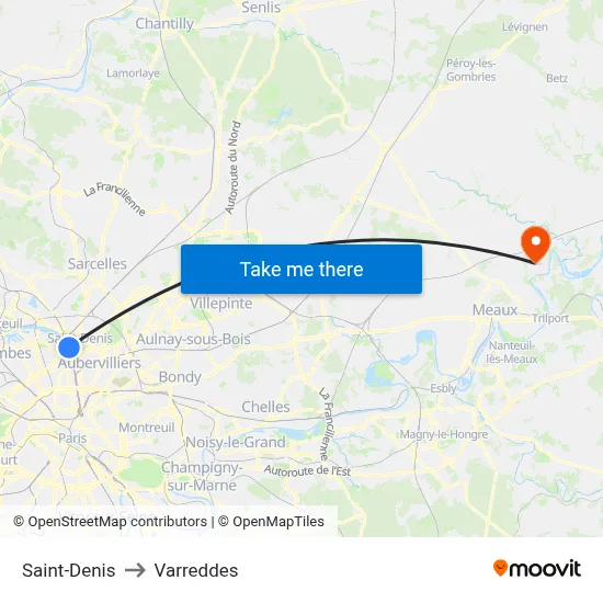 Saint-Denis to Varreddes map