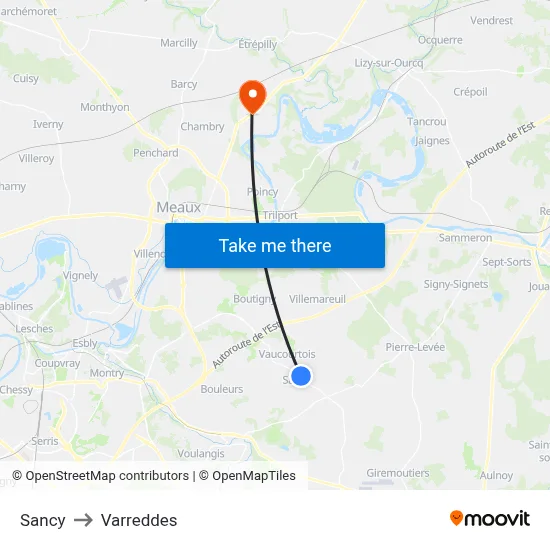 Sancy to Varreddes map