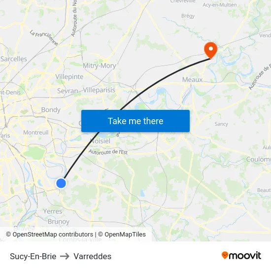 Sucy-En-Brie to Varreddes map
