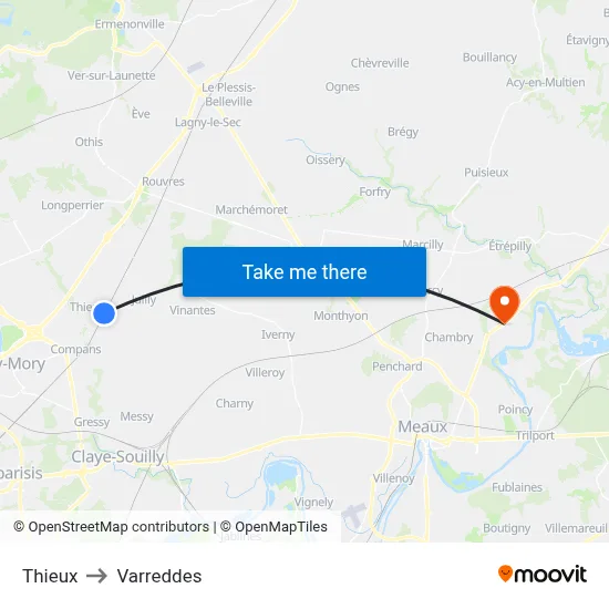 Thieux to Varreddes map