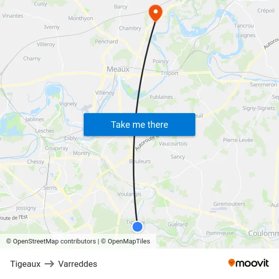 Tigeaux to Varreddes map