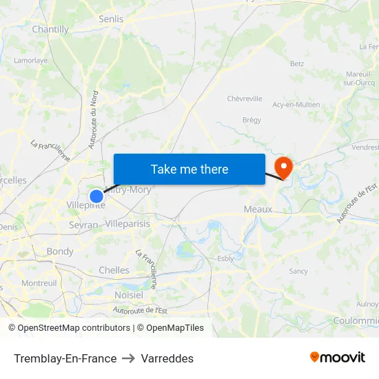 Tremblay-En-France to Varreddes map