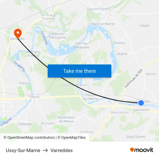 Ussy-Sur-Marne to Varreddes map