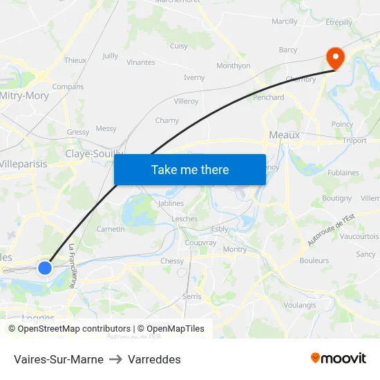 Vaires-Sur-Marne to Varreddes map