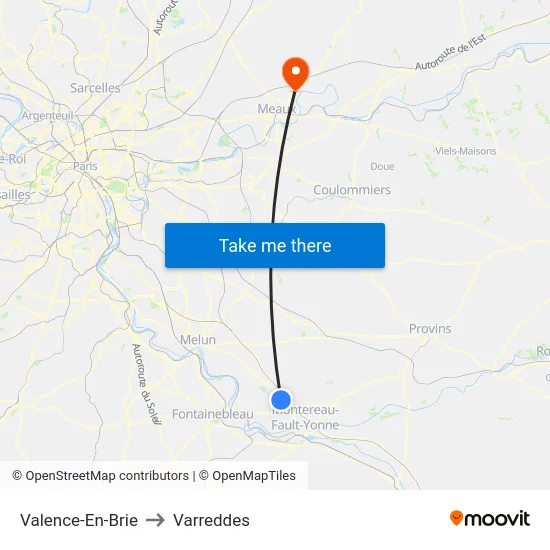 Valence-En-Brie to Varreddes map