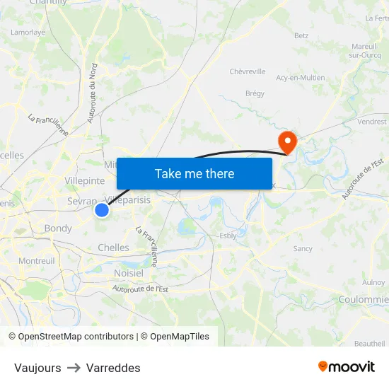 Vaujours to Varreddes map