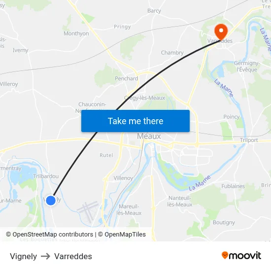 Vignely to Varreddes map