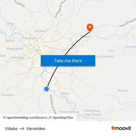 Villabe to Varreddes map