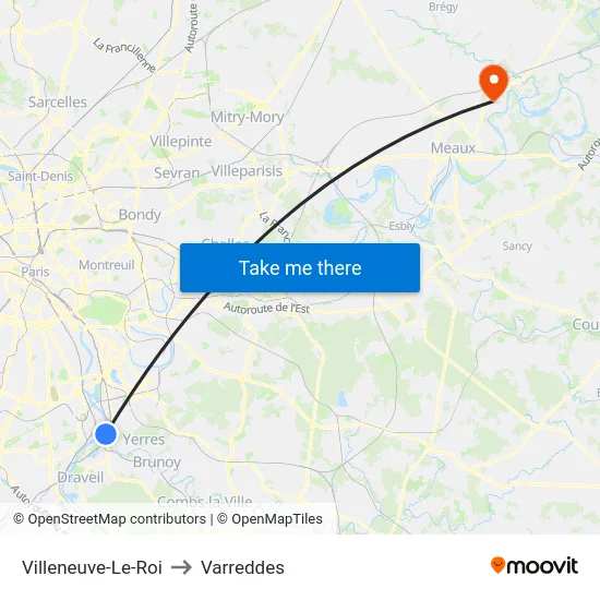 Villeneuve-Le-Roi to Varreddes map