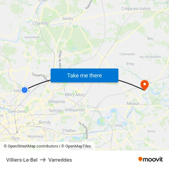 Villiers-Le-Bel to Varreddes map