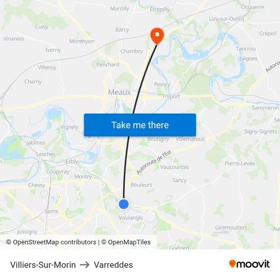 Villiers-Sur-Morin to Varreddes map