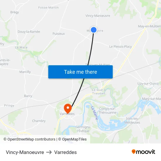 Vincy-Manoeuvre to Varreddes map