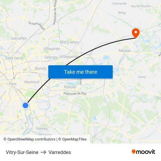 Vitry-Sur-Seine to Varreddes map