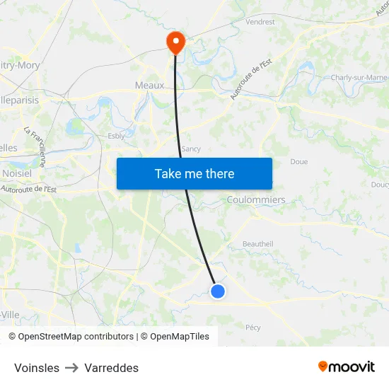 Voinsles to Varreddes map