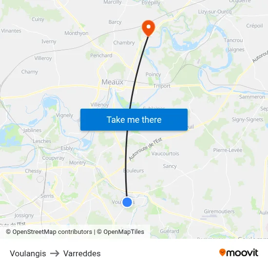 Voulangis to Varreddes map