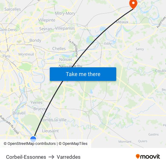 Corbeil-Essonnes to Varreddes map