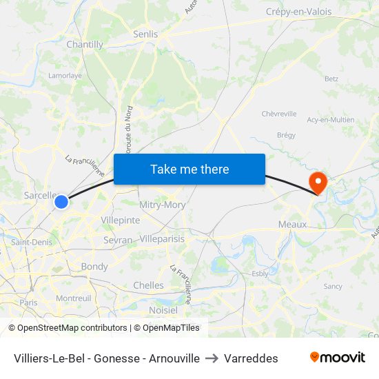 Villiers-Le-Bel - Gonesse - Arnouville to Varreddes map