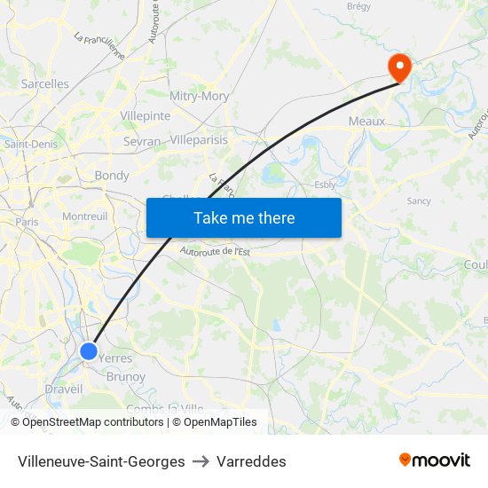 Villeneuve-Saint-Georges to Varreddes map