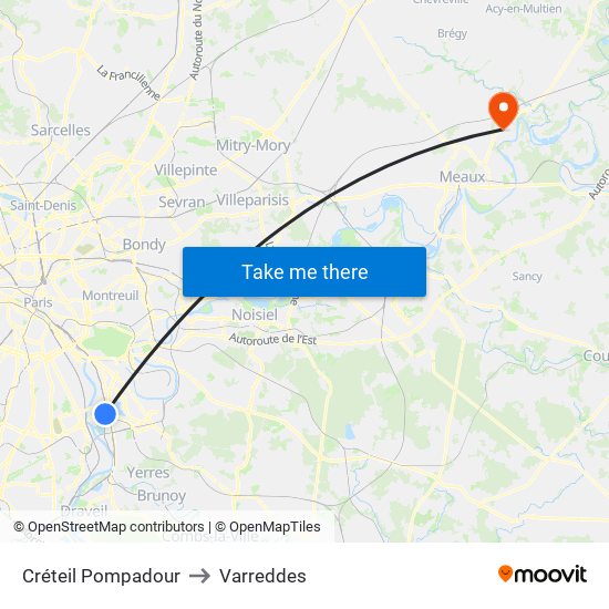 Créteil Pompadour to Varreddes map