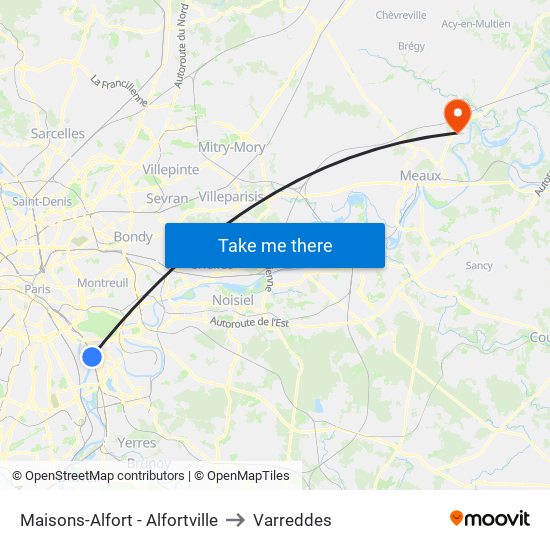 Maisons-Alfort - Alfortville to Varreddes map