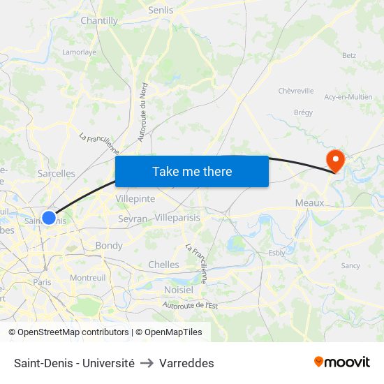 Saint-Denis - Université to Varreddes map