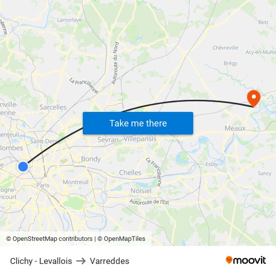 Clichy - Levallois to Varreddes map
