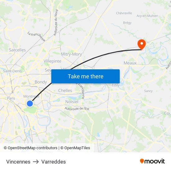 Vincennes to Varreddes map