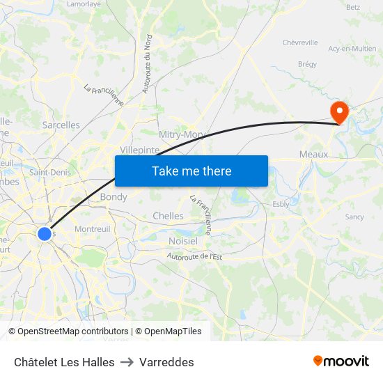 Châtelet Les Halles to Varreddes map