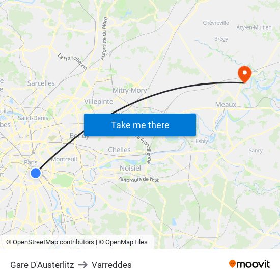 Gare D'Austerlitz to Varreddes map